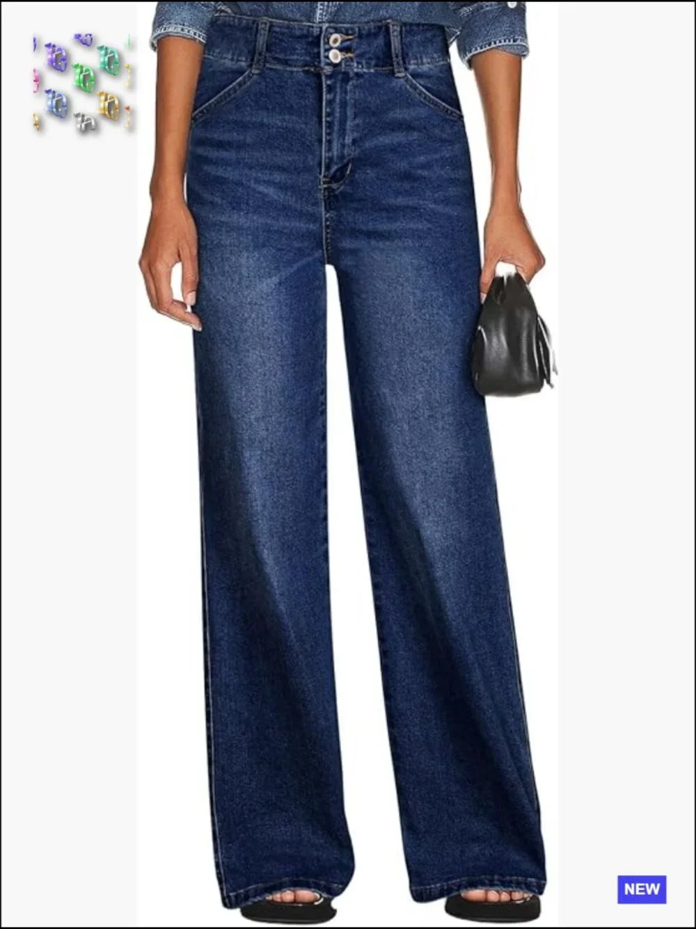 High Waisted Wide Leg Jeans Stretchy Tummy Control Straight Denim Pants - Picture 1 of 7